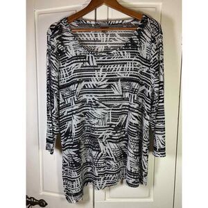 Chico's 3 Easywear Blouse Womens XL Top Asymmetric Hem Beachy‎ Flowy Textured